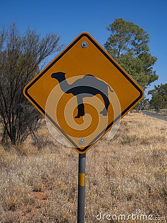 Camel Road Sign in outback Central Australia Stock Photo