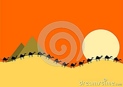 Camel train in desert evening Stock Photo