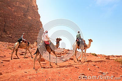 Camel trip in Wadi Rum desert, Jordan Editorial Stock Photo