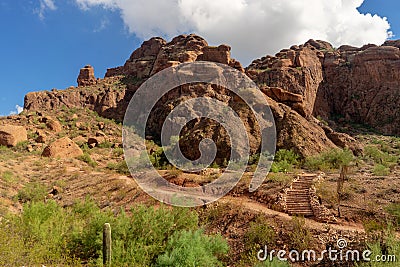 Camelback Mountain Echo Canyon recreation area trail in Phoenix, Stock Photo