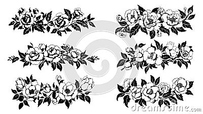 camellia Floral Silhouette: Traditional Chinese Painting Vector Illustration