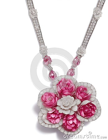 camellia flower necklace, diamond illustration Cartoon Illustration