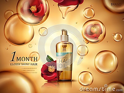 Camellia hair oil ad Vector Illustration