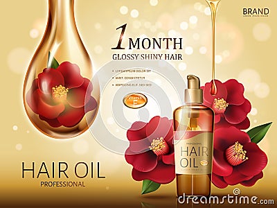 Camellia hair oil ad Vector Illustration