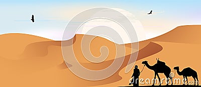 Camels, caravan in the desert, vector illustration Vector Illustration