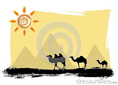 Camels in the desert Vector Illustration