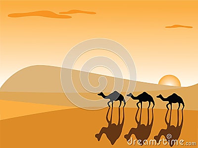 Camels in the desert Vector Illustration