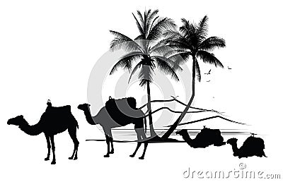 camels and palm tree Vector Illustration