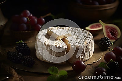 Camembert cheese on wooden table Stock Photo