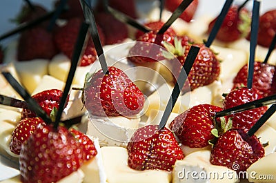 Camembert served with strawberries Stock Photo