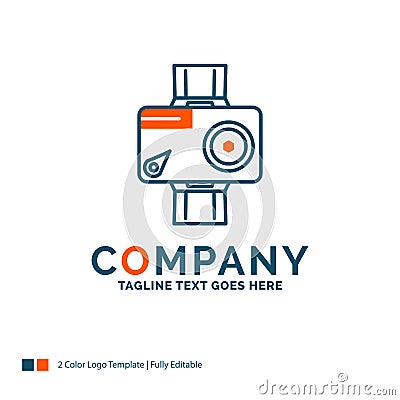 camera, action, digital, video, photo Logo Design. Blue and Oran Vector Illustration