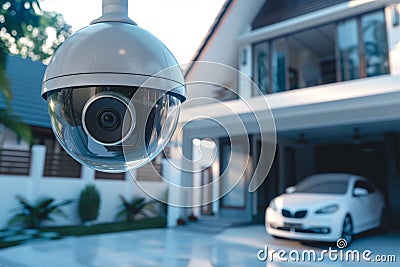Camera-based surveillance designs integrate vigilant security features with automated systems for protective home safeguarding. Cartoon Illustration