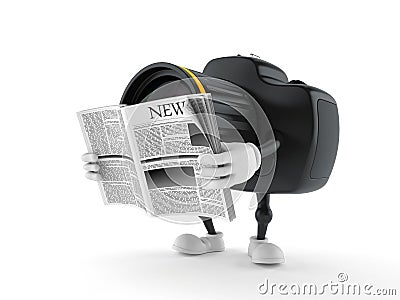 Camera character reading newspaper Cartoon Illustration