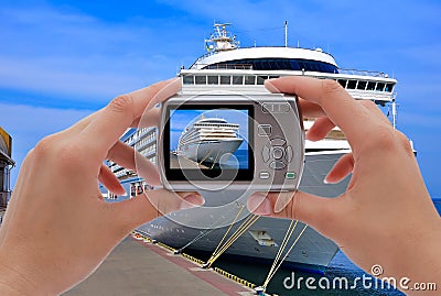 Camera and cruise liner Stock Photo