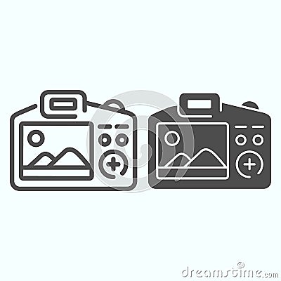 Camera Display line and solid icon. Display of camera vector illustration isolated on white. Photo camera screen outline Vector Illustration