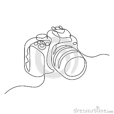 The camera is drawn by one line on a white background. Single line drawing. Continuous line. Vector Eps10 Vector Illustration