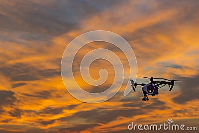 Camera Drone UAV Sunset Stock Photo