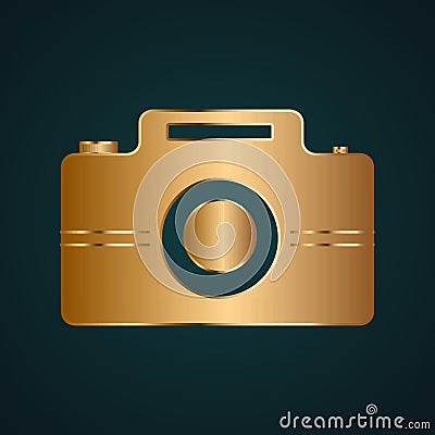 Camera DSLR icon vector logo. Gradient gold metal with dark background Vector Illustration