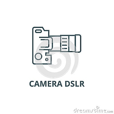 Camera dslr, top view line icon, vector. Camera dslr, top view outline sign, concept symbol, flat illustration Vector Illustration