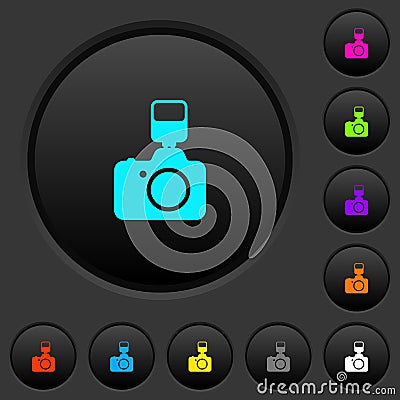 Camera with flash dark push buttons with color icons Stock Photo