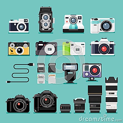 Camera flat icons. Vector Illustration