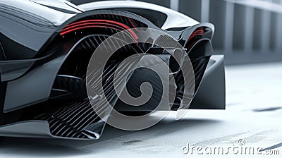The camera focuses on the intricate details of a rear diffuser perfectly positioned to channel and control the airflow Stock Photo