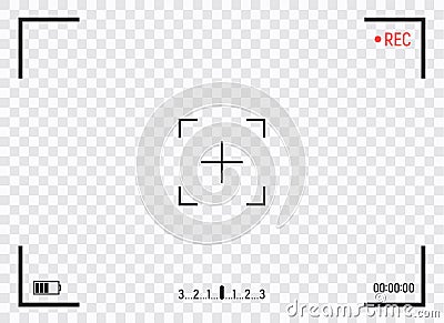 Camera frame viewfinder screen. Video recorder digital display with photo camera frame on transparent background. Vector illustrat Cartoon Illustration