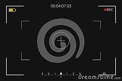 Camera frame viewfinder. Screen of video recorder, video camera digital display template on black background. Vector Vector Illustration