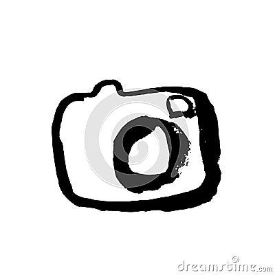 Camera grunge icon. Vector photocamera dry brush illustration. Vector Illustration