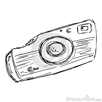 Camera icon. Hand drawn doodle camera. Sketch photocamera Vector Illustration