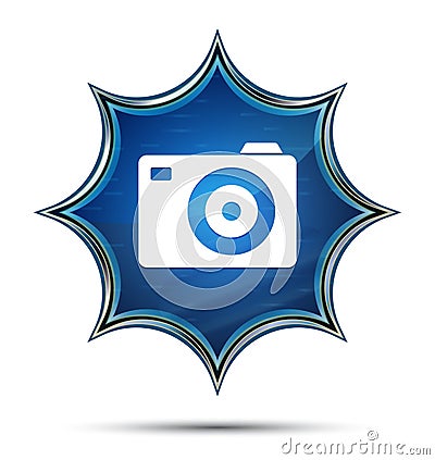 Camera icon magical glassy sunburst blue button Stock Photo