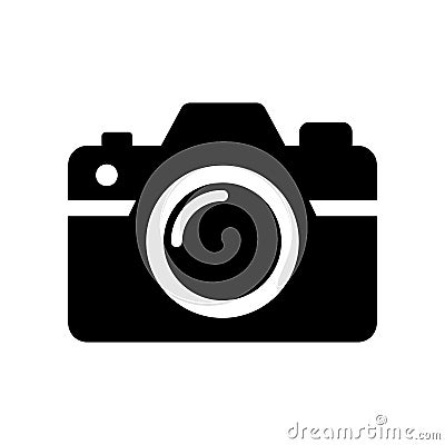 Camera icon. Photo camera symbol. Black icon of camera isolated on white Vector Illustration