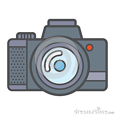 Camera icon for taking photoes and video in modern flat style with outline. Attribute of tourists, artists. Capture moments. Vecto Vector Illustration