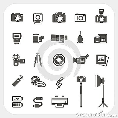 Camera icons and Camera Accessories icons set Vector Illustration