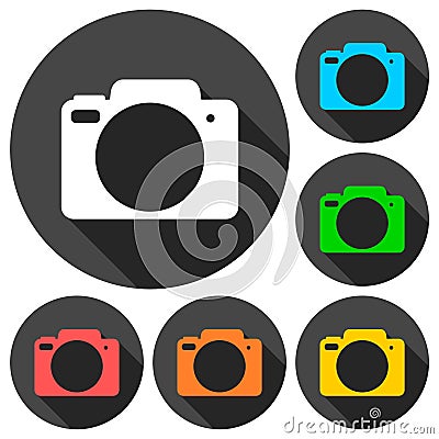 Camera icons set with long shadow Stock Photo