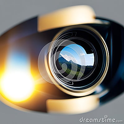 Camera lens with actual image reflection glass imposed Stock Photo