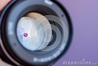 Camera lens aperture macro with reflections . Stock Photo
