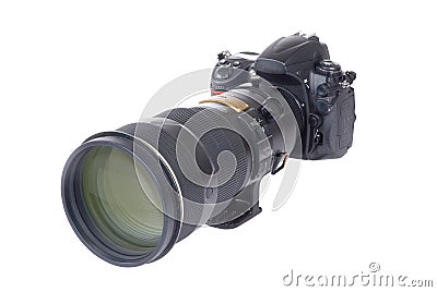 Camera and Lens (isolated) Stock Photo