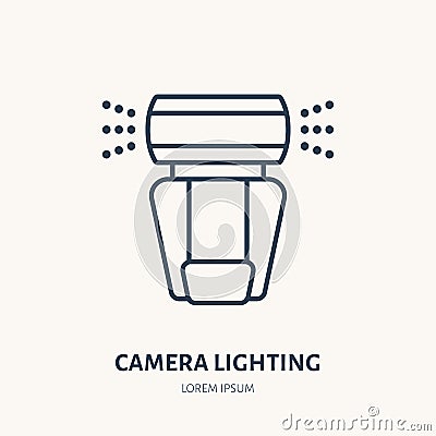 Camera lighting, flash flat line icon. Photography equipment sign. Thin linear logo for photo studio Vector Illustration