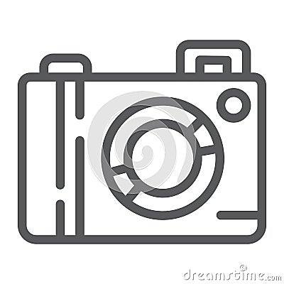 Camera line icon, lens and photo, photocamera sign, vector graphics, a linear pattern on a white background. Vector Illustration