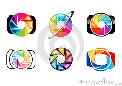 camera, logo, lens, aperture, shutters, rainbow, colorize, set of photography logo concept symbol icon vector design Vector Illustration