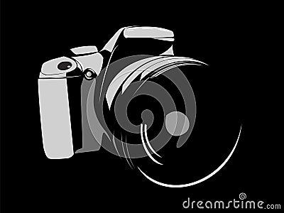 Camera, logo white on a black background Vector Illustration