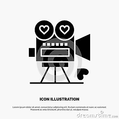 Camera, Movie, Video Camera, Love, Valentine solid Glyph Icon vector Vector Illustration