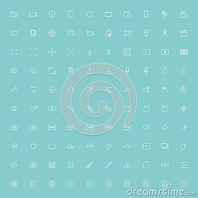 100 camera and photo minimal line icons Vector Illustration