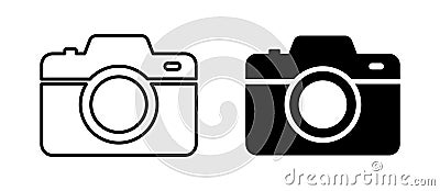 Camera photo. Vector isolated icon. Digital snapshot image black vector icons. Thin line vector Vector Illustration