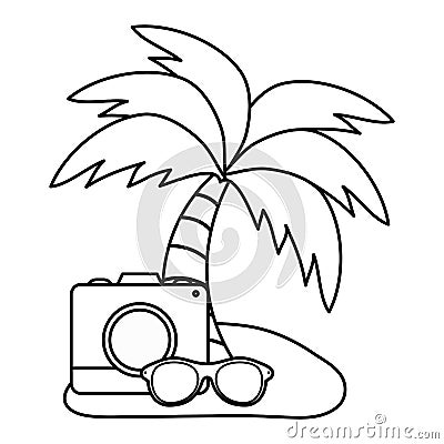 Camera photographic with summer sunglasses Vector Illustration