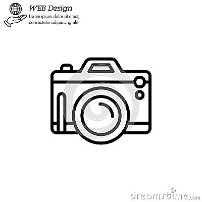 Camera Photography icon thin line, linear, outline. pocket digital camera Simple sign, fotocamera logo Vector Illustration