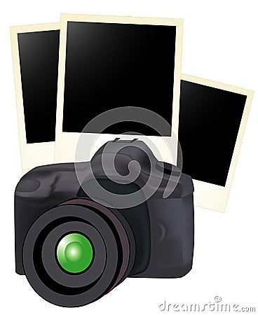 Camera with Polaroid frames Stock Photo