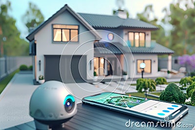 Camera protection ensures continuous monitoring in security systems, utilizing CCTV access and voice-controlled network surveillan Cartoon Illustration