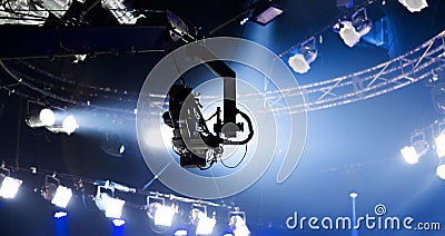 Camera record on crane on stage entertainment industry Stock Photo